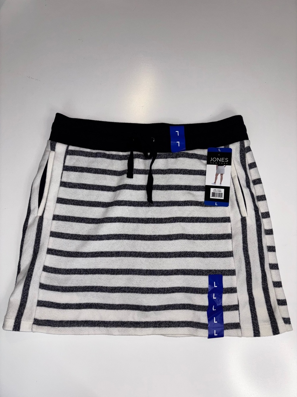 Jones New York Indigo and White Striped Knit Mini Skirt